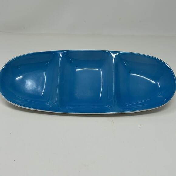 Vintage Legardo Tackett for Schmid  Blue 3 Section Divided Porcelain Relish Dish - Picture 11 of 13